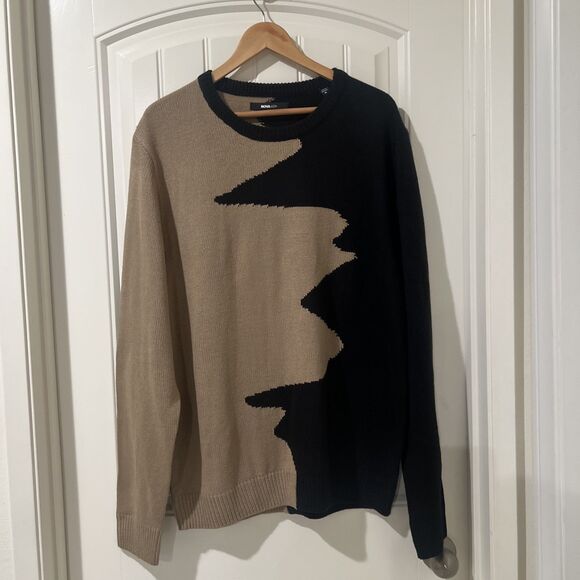 NOVA MEN Abstract Two-tone Men’s Long Sleeve Gold And Black Crew Neck Sweater XL - Picture 5 of 11